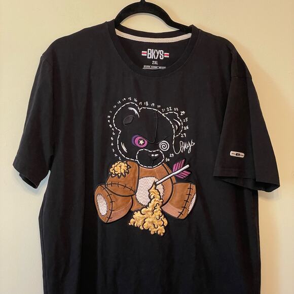 BKYS 2XL black short sleeve t-shirt embroidered bear toy fire arrow cute goth - Picture 2 of 7